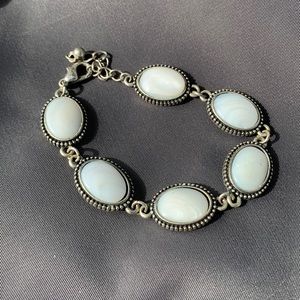 6 Milky Oval Opalite gemstones adjustable Bracelet